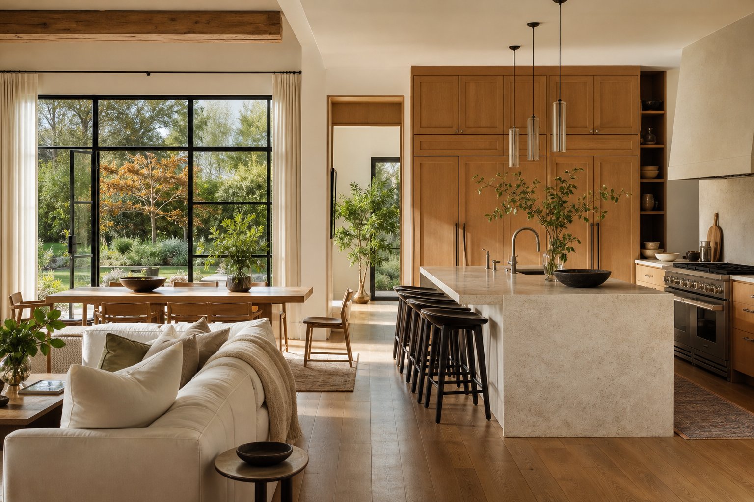 Sunlit open-concept living and kitchen renovation designed by Home Base Point