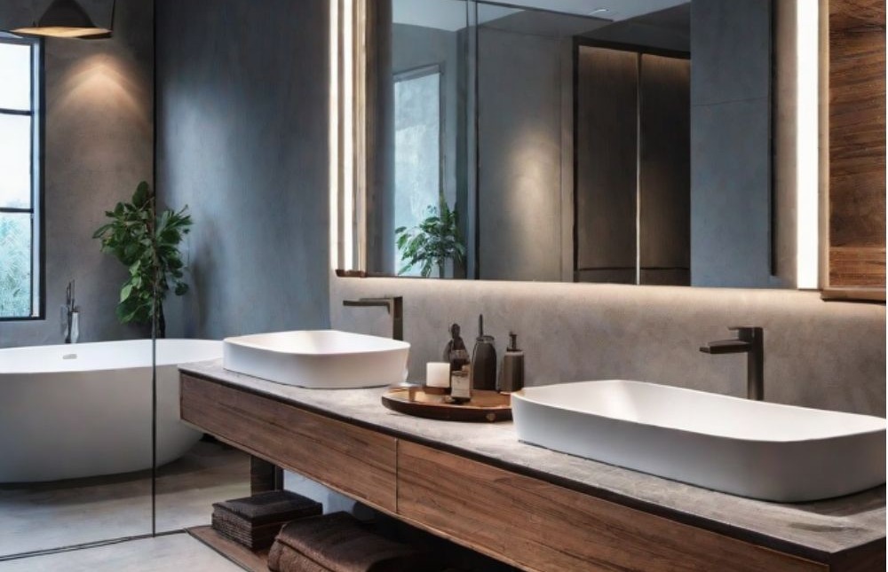 Bathroom Remodeling Services showcasing freestanding tub and custom double vanity
