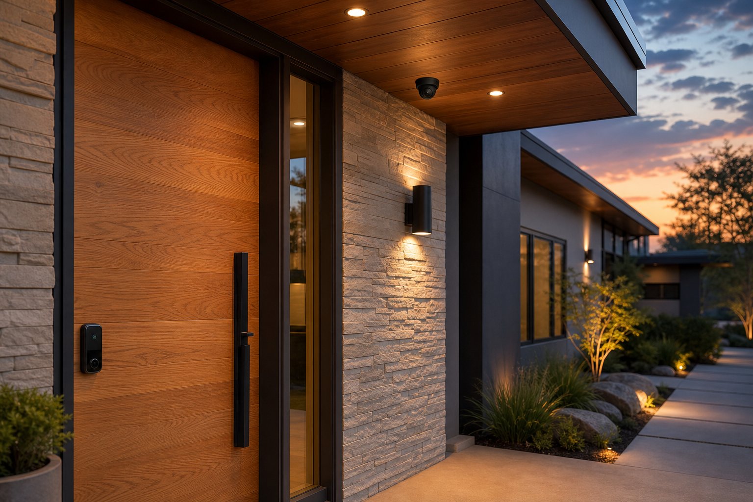 Home Security smart lock and discreet architectural perimeter camera