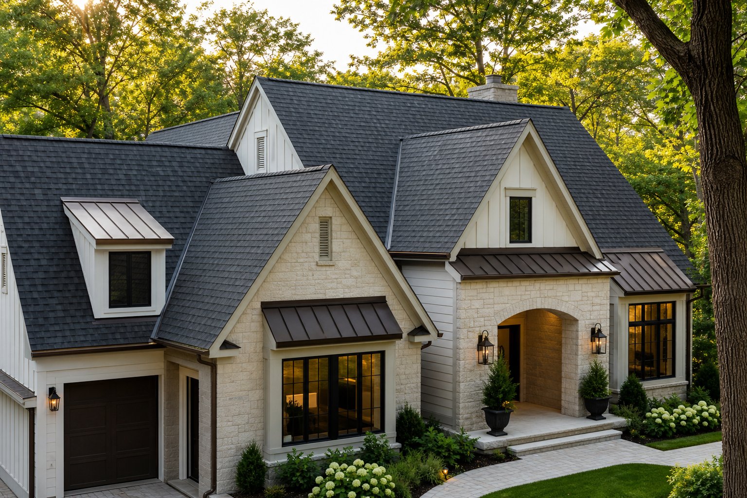 Roofing Upgrade with architectural shingles and metal seam accents